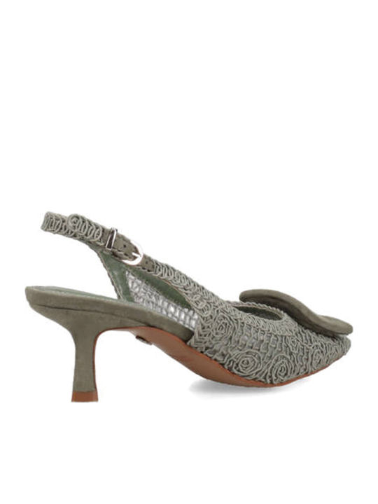 Suede Pointed Toe Heels with Thin Mid Heel Green