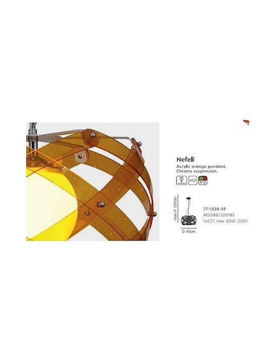 Home Lighting Amarylis Hängelampe Orange mit Fassung E27 45x45x120cm.