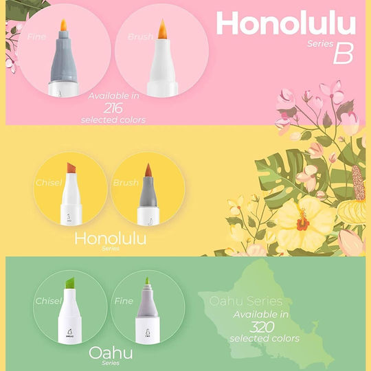 Ohuhu Honolulu B Grundfarben Zeichenstifte Alkohol Brush & Chisel Set 120 Farben