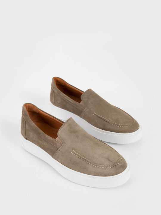 Suede Men's Loafers in Beige Colour