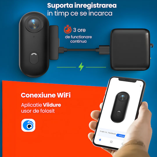 Cameră Ascunsă Action WiFi Breloc 1080p cu Slot pentru Card de Memorie