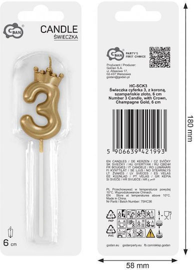 Geburtstagskerzen Nummer 3 Krone Champagner Gold 6 Stück