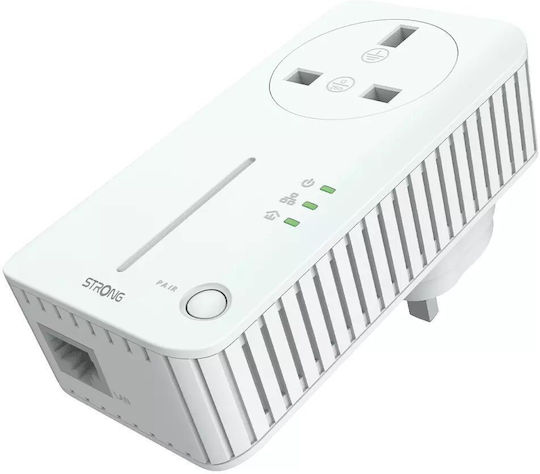 Strong Kit AV600 UK Plug Powerline Dual for Wireless Connection Wi‑Fi 4 with Passthrough Socket and 2 Ethernet Ports
