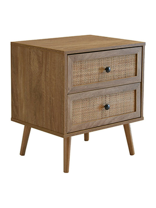 Ammos Bedside Table Wooden Natural Rattan 50x39x54.8cm