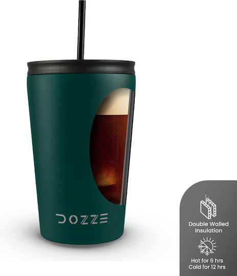 Dozze Glass Thermos Stainless Steel / Plastic BPA Free 355ml Sacramento Green With Straw