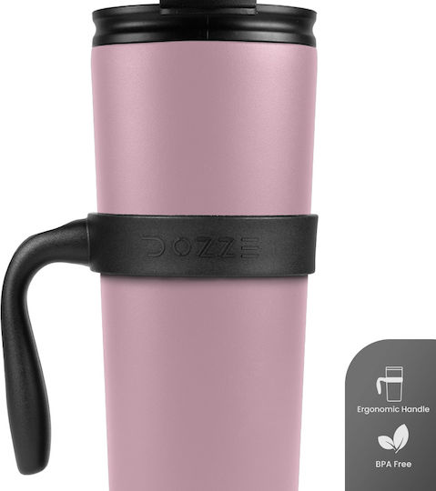 Dozze Ποτήρι Θερμός Ανοξείδωτο / Πλαστικό BPA Free 592ml Creamy Pink με Καλαμάκι και Λαβή