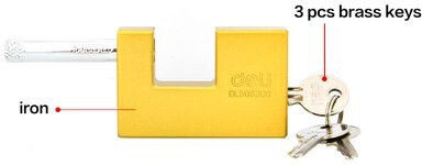 Deli Messing Vorhängeschloss Monoblock mit Schlüssel 80mm Gelb