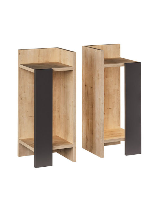 Elos Wooden Bedside Tables 2pcs Φυσικό Οξιάς / Ανθρακί 25x27x60cm
