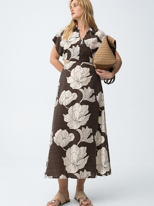 Midi Shirt Dress Brown