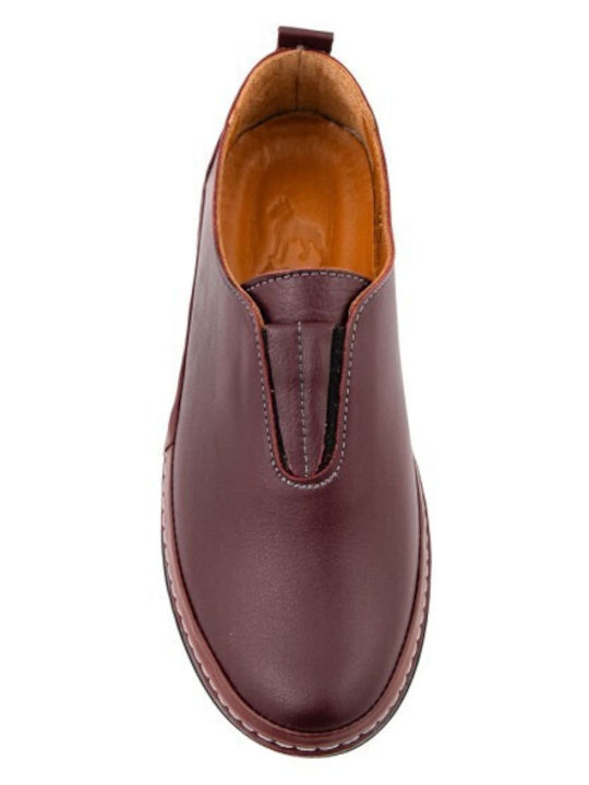 Leather Women's Loafers in Burgundy Colour