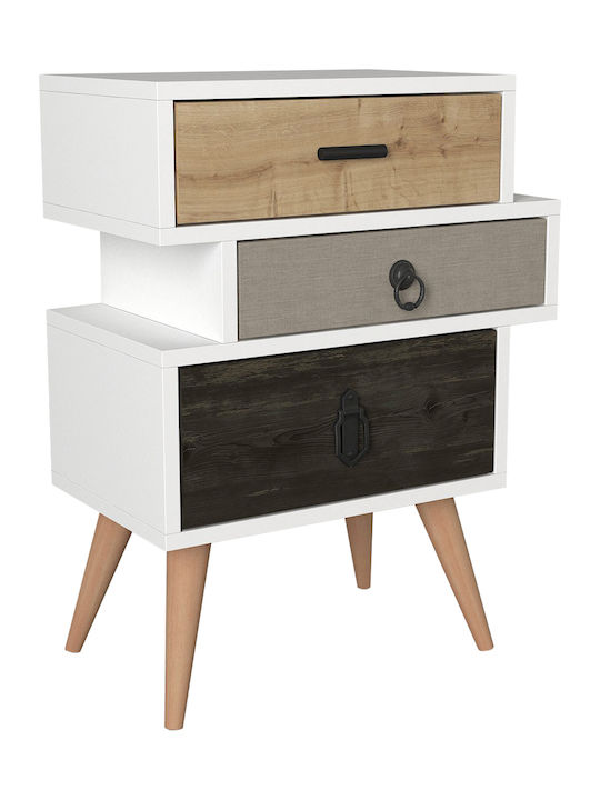 Noptieră Kimolos Alb - Natural - Maro 52x30x68cm