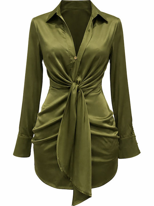 Mini Evening Satin Dress Olive