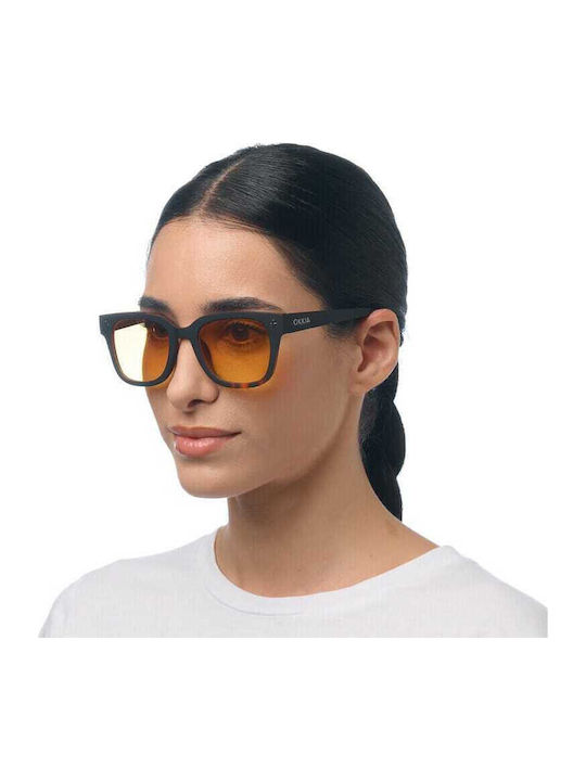 Okkia Giovanni Unisex Sonnenbrillen mit Horn umrandeten Rahmen Havana Schwarz Verlaufsfarbe