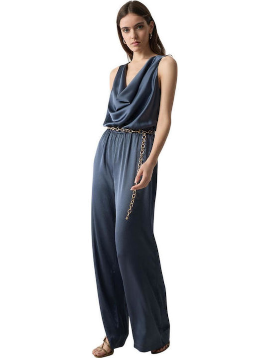 Damenteilose Ärmel Jumpsuit Blau