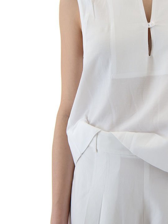 Damen Hochbund Pantaloons in Breit Bein Stil Weiß S26B3076-Weiße