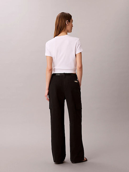 Women's Fabric Cargo Trousers Black