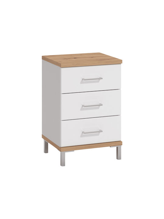 Bedside Table Mondego Wooden White Lacquer 45x40x69cm