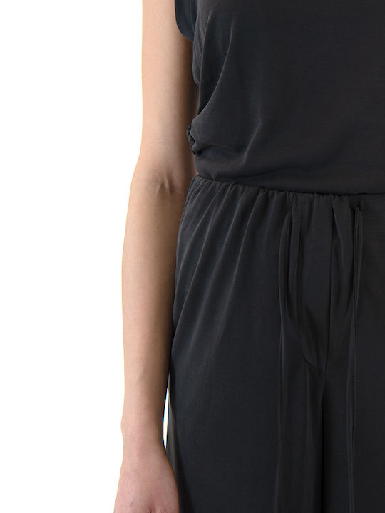 Damen Hochbund Stoffhose mit Gummiband in Gerader Bein Stil Anthrazit