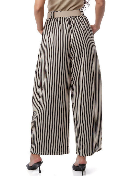 Pantaloni Largi Cu Dungi Negri Cu Curea