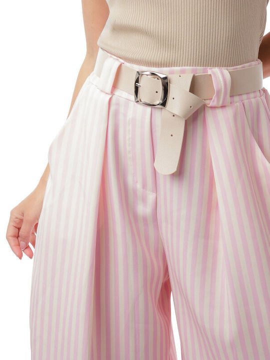 Rosa Gestreifte Weite Hosen für Damen mit Gürtel