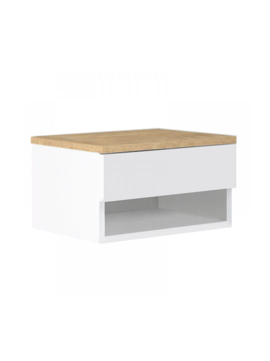 Mary Wooden Bedside Table Sonoma / Λευκό 40x30x23cm