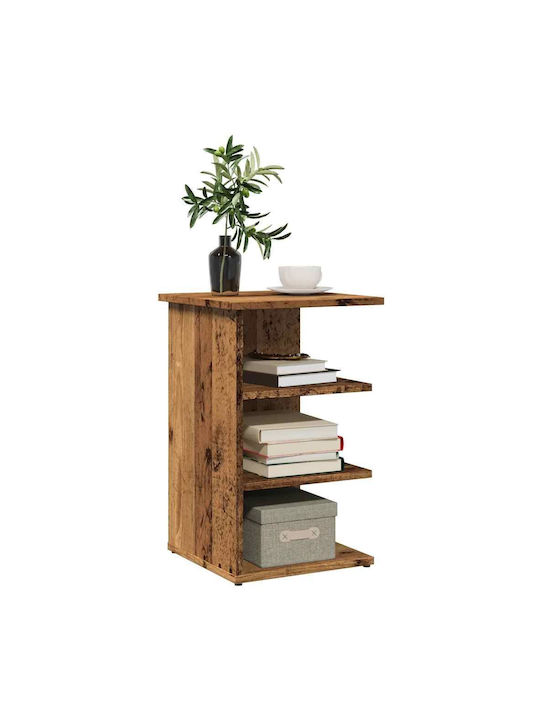 Wooden Bedside Table with Metal Legs Old Wood 35x35x55cm