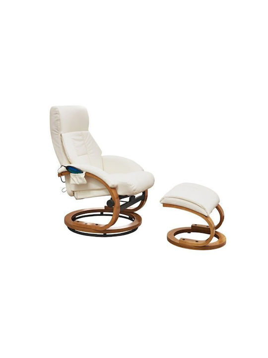 Berwyn 877 Πολυθρόνα Relax Massage Περιστρεφόμενη με Υποπόδιο από Δερματίνη Λευκή 44x48x46cm