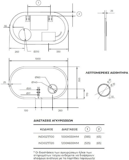 Imex Indiana Vergrößerung Oval Badezimmerspiegel LED aus Kunststoff 120x60cm