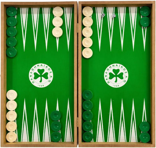 Panathinaikos Σετ Ξύλινα Πούλια & Ζάρια για Τάβλι Πράσινο / Μπλε 6cm