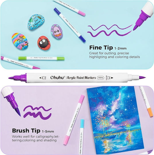 Ohuhu Yumi Markere Acrilice 1.5mm Pensulă & Fin Set 72 Culori