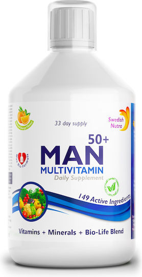 Swedish Nutra Man 50+ Multivitamin Πολυβιταμίνη για Ενέργεια, Ενίσχυση του Ανοσοποιητικού & το Νευρικό Σύστημα Πορτοκάλι 500ml