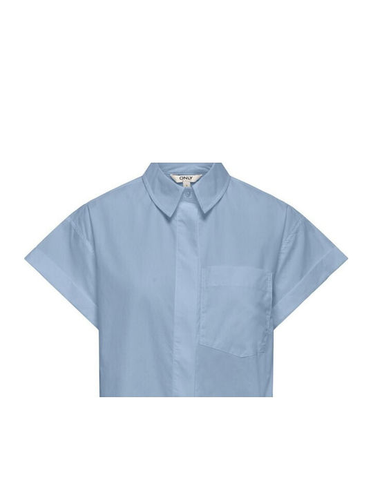 Short Sleeve Women's Cotton Shirt Cashmere Blue