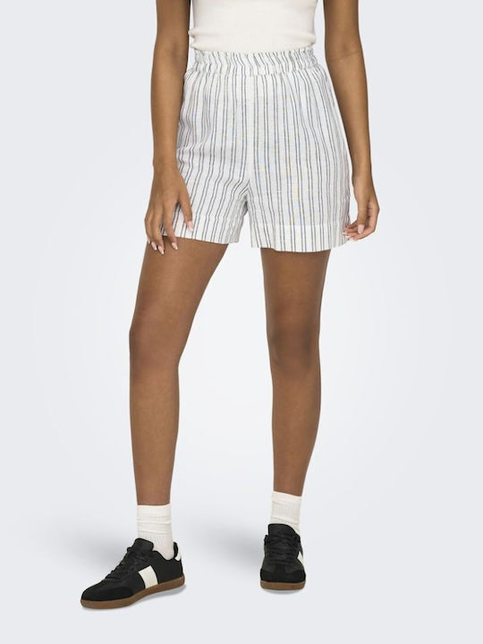 Damen Leinen Hohe Taille Shorts Weiß