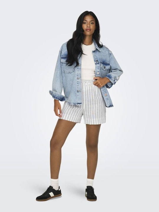 Damen Leinen Hohe Taille Shorts Weiß