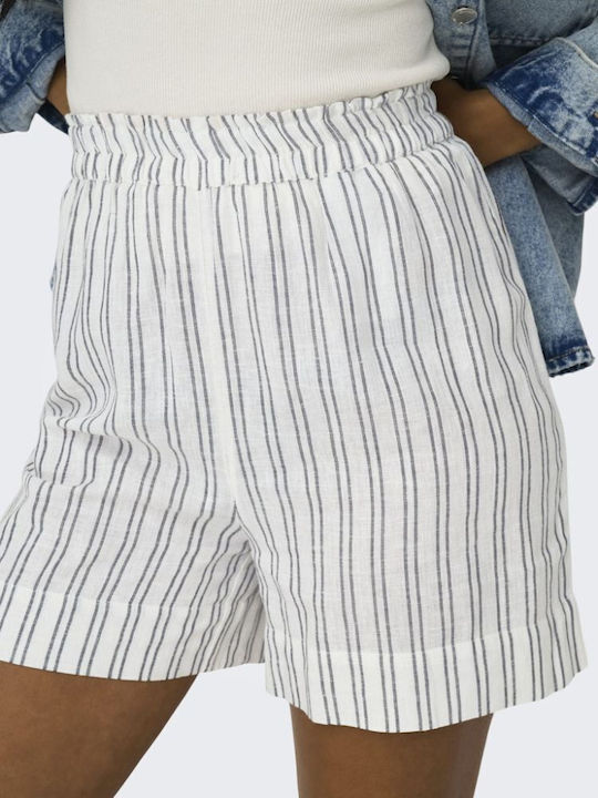 Damen Leinen Hohe Taille Shorts Weiß