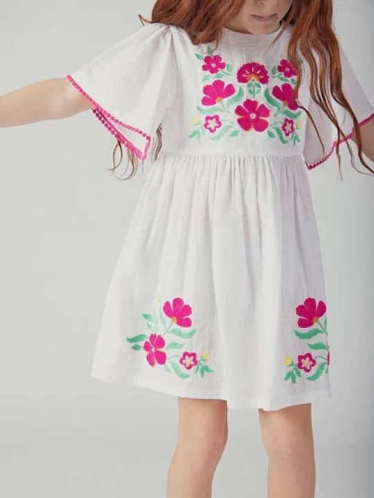 Mädchenkleid Blumen Weiß