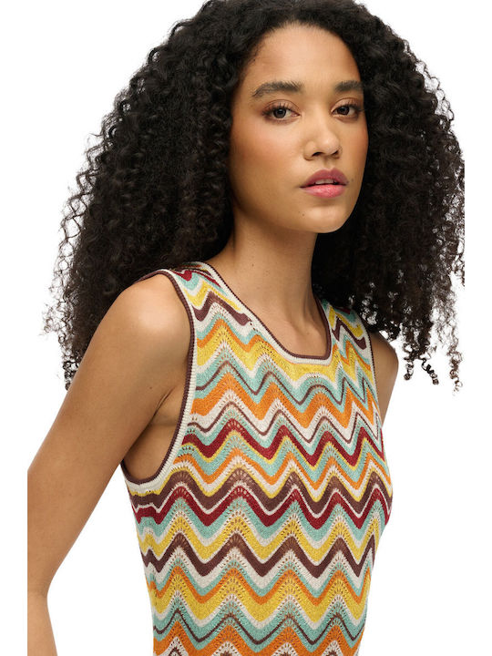 Rochie Tricotată pentru Femei Superdry, Croială Slim, W8011848a-f4w, Dungi Zig Zag Mentă, Mint W8011848a-f4w