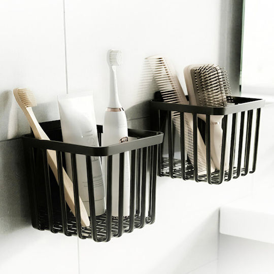Femmit Adhesive Toothbrush Holder & Bathroom Organizer 2 Pieces – No Drilling Multifunctional Wall Organizer Oral-b Combs Razors & Kitchen – Black Abs Plastic