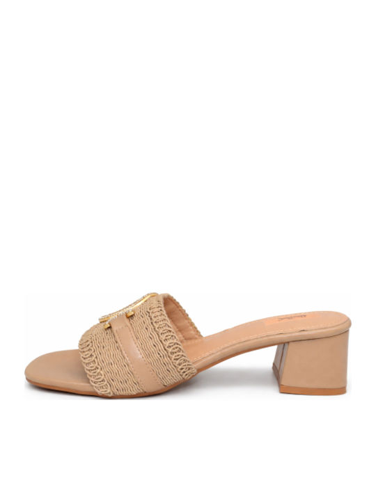 Mules With Chunky Low Heel In Beige Colour SV-VB67319-26ML-BEIGE