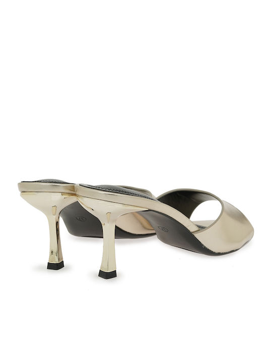 Mules With High Heel In Gold Colour