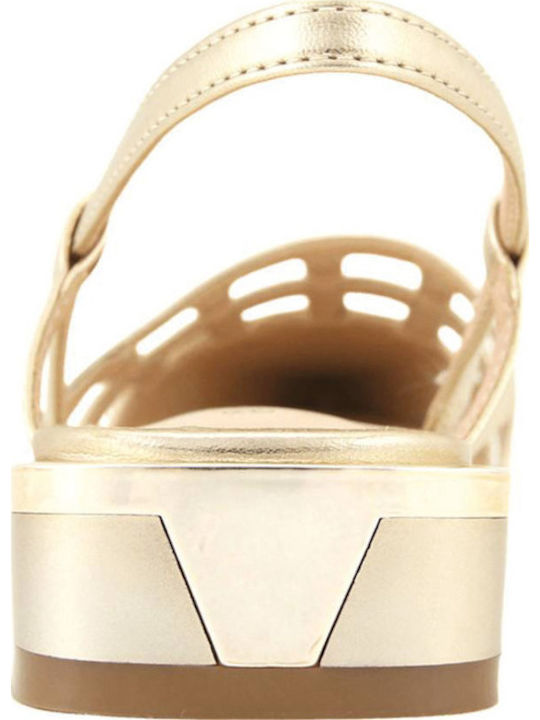 Mules with Heel in Gold Colour