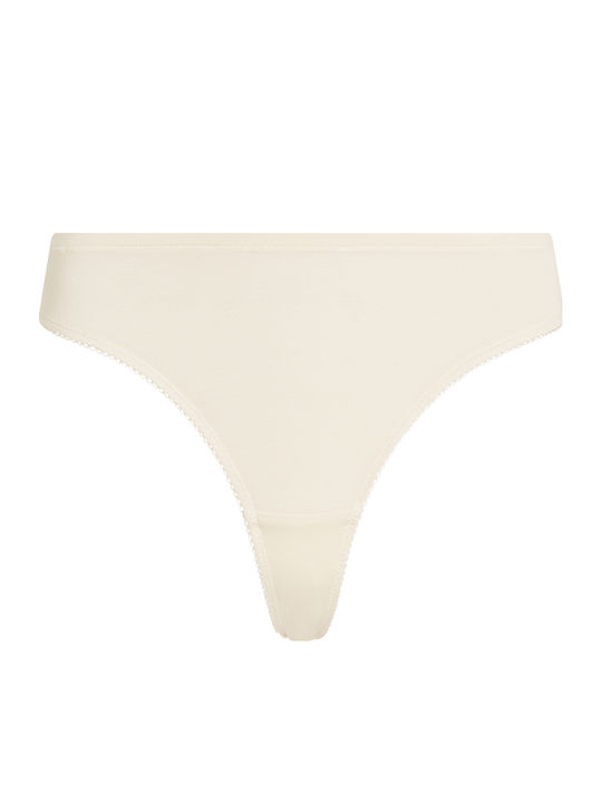 High Waist Women's String with Lace White