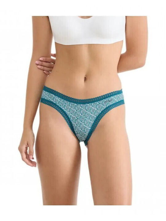 Βαμβακερά Γυναικεία Slip 3Pack με Δαντέλα Πετρόλ/γκρι/εμπριμέ