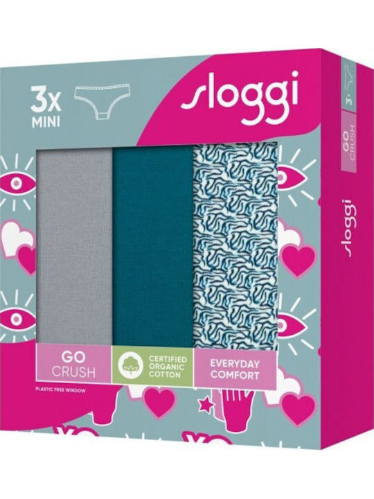Βαμβακερά Γυναικεία Slip 3Pack με Δαντέλα Πετρόλ/γκρι/εμπριμέ