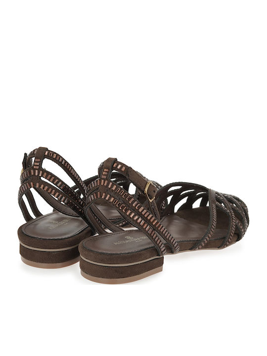 Suede Women's Ballerina Shoes In Brown Colour W470006319X9-BROWN D240G-189 With Bronze Stones