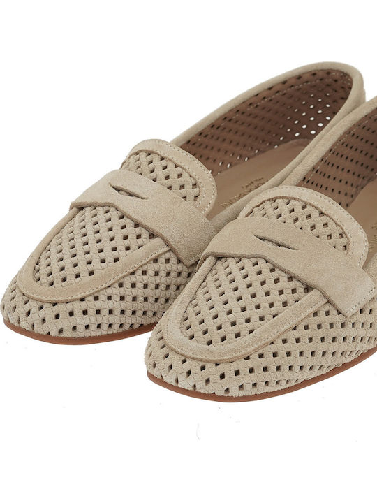 Leather Women's Loafers In Beige Colour