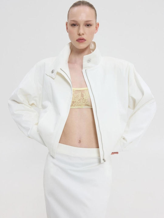 Crop Women's Jacket for Spring/Autumn White