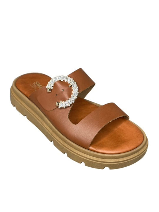 Δερμάτινα Γυναικεία Ανατομικά Σανδάλια Flatforms Καφέ