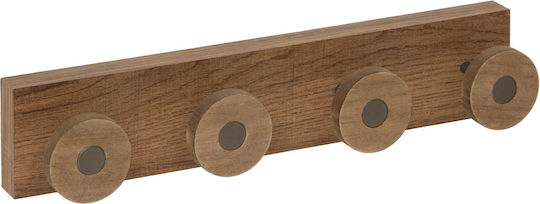 5Five Hölzernes Wandhalterung Mit 4 Haken 40x8x7.5cm
