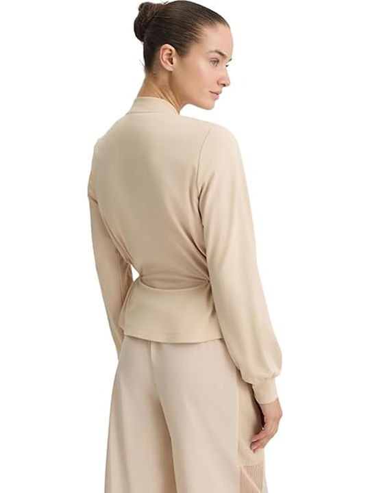 Women's Cardigan with Zipper Beige